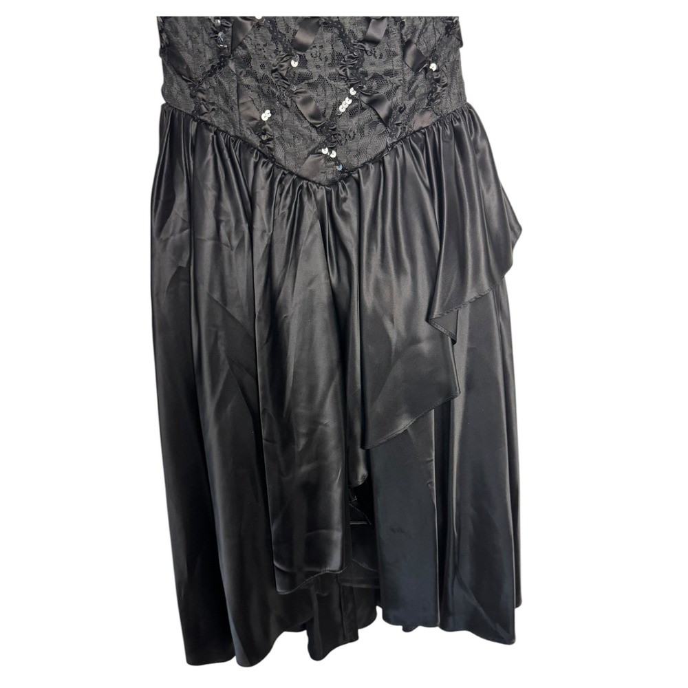 Steppin Out Vintage Black Satin Lace dress Dark Romantic whimsigoth Y2K size 7/8 - Picture 7 of 14